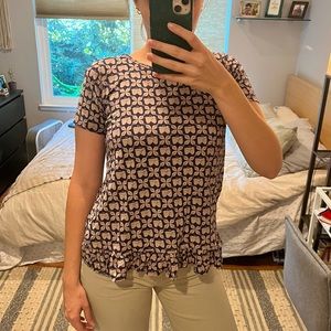 Strawberry pattern ruffle edge blouse